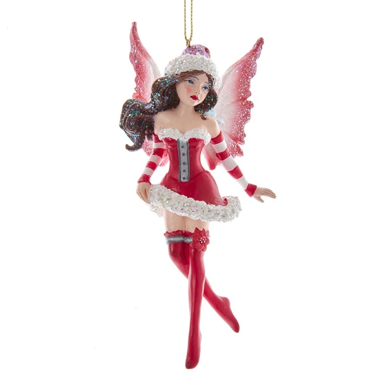 KSA 6" Red and White Glittered Miss Santa Fairy Christmas Ornament
